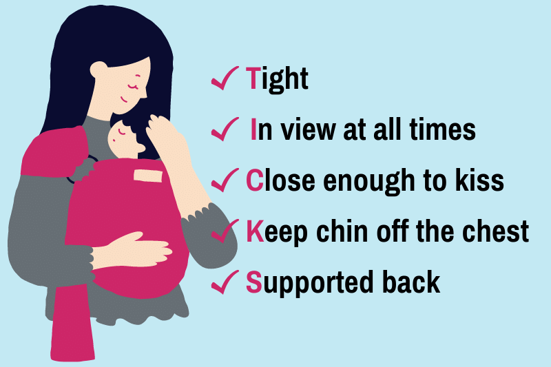 TICKS rule for babywearing in a baby carrier