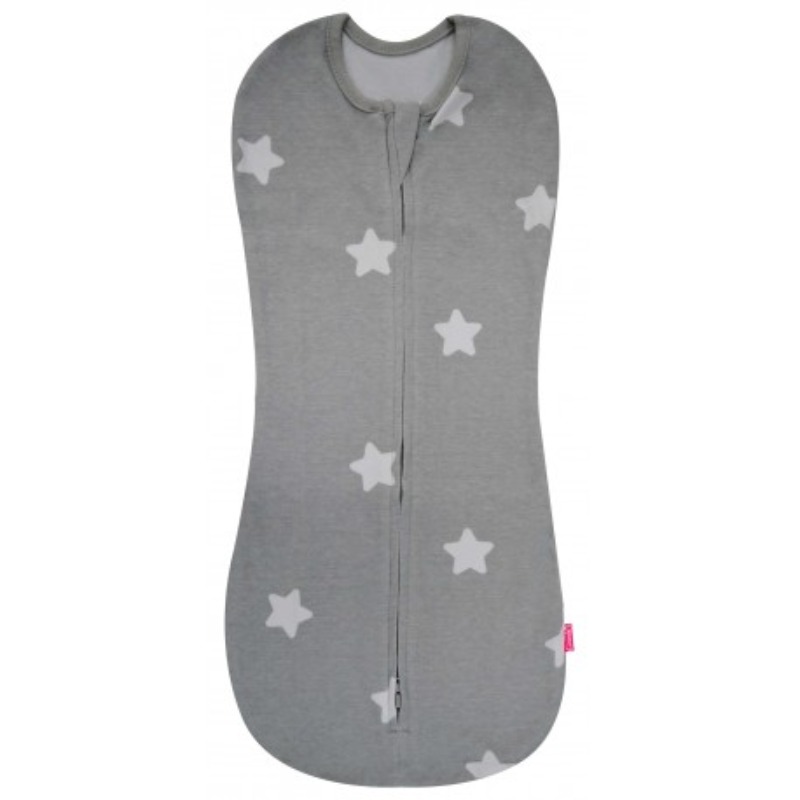 swaddle pouch in grey with stars