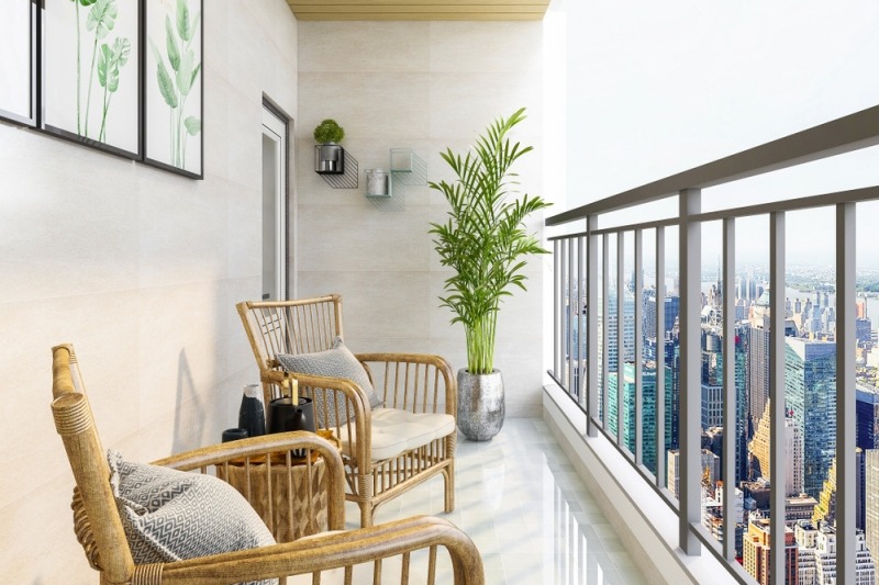 balcony with rattan chairs