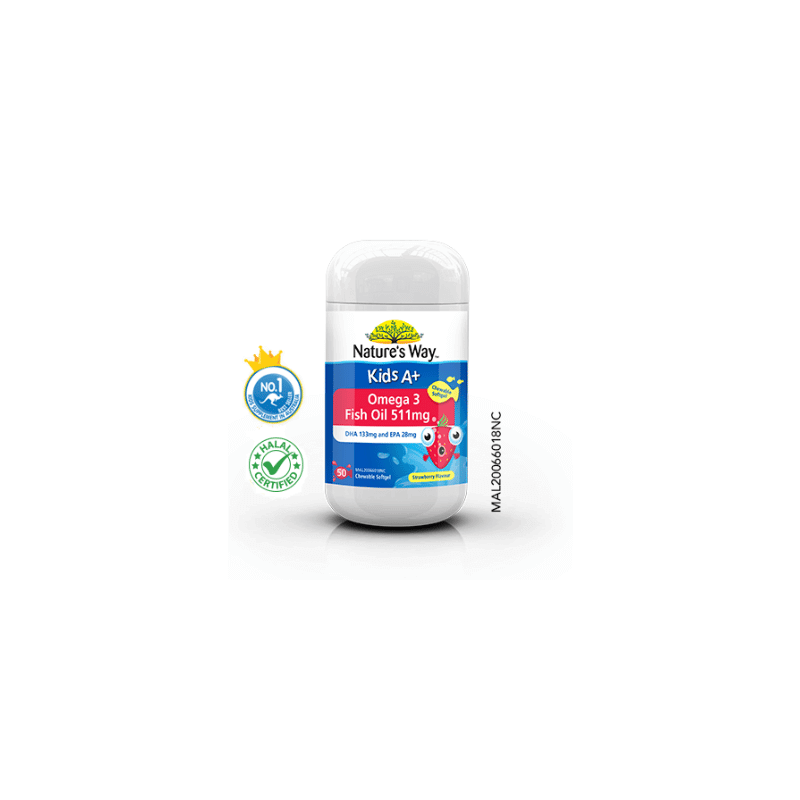 Nature's Way Kids A+ Omega 3 Fish Oil 511mg Chewable Softgel 50s